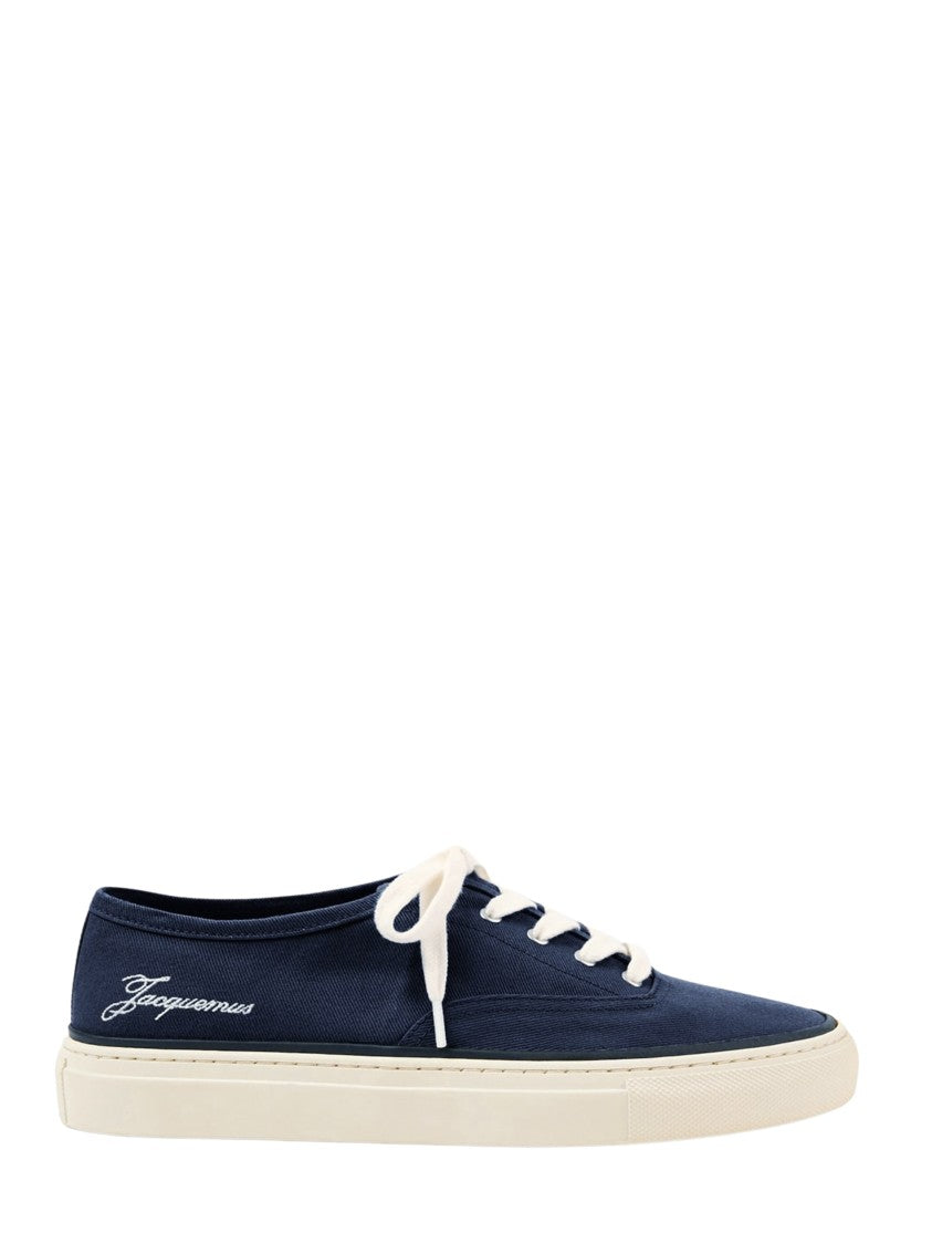 Jacquemus Low-Top Sneaker In Blue Cotton Canvas With Embroidered Logos