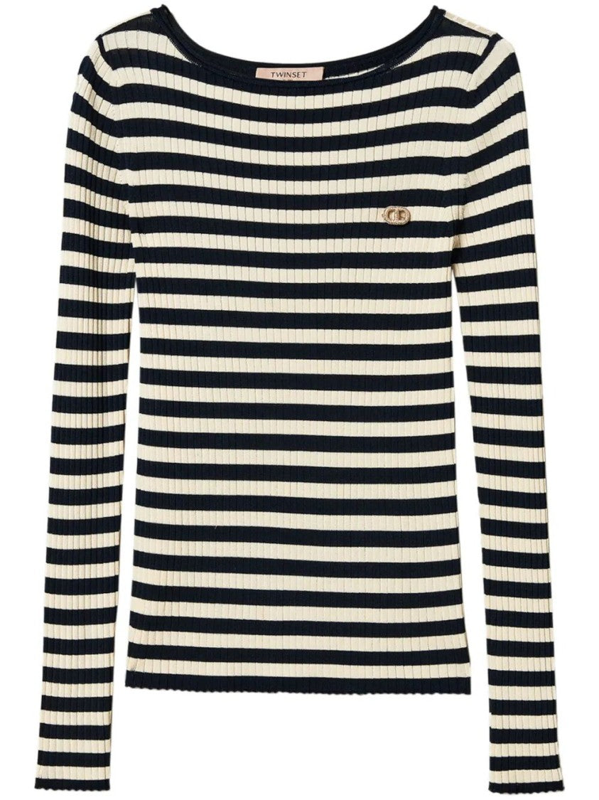 Twin-Set Ribbed Knit Sweater With Boat Neckline