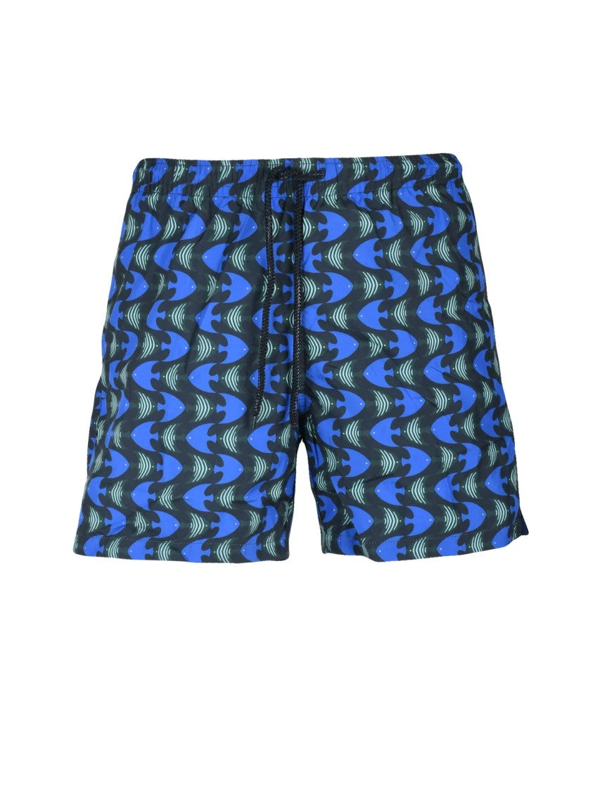 Drumohr Blue Green Striped Polyester Swim Shorts