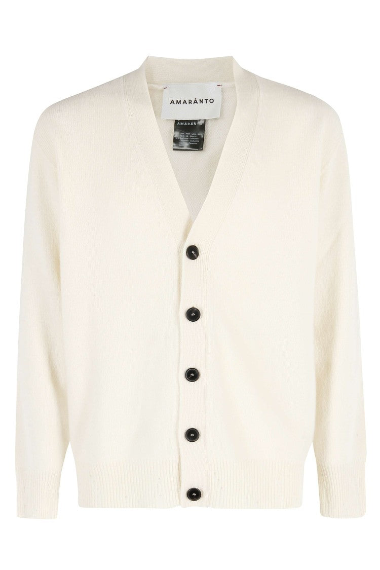 Amaranto Amaranth V-Neck Cardigan With Center Button Closure