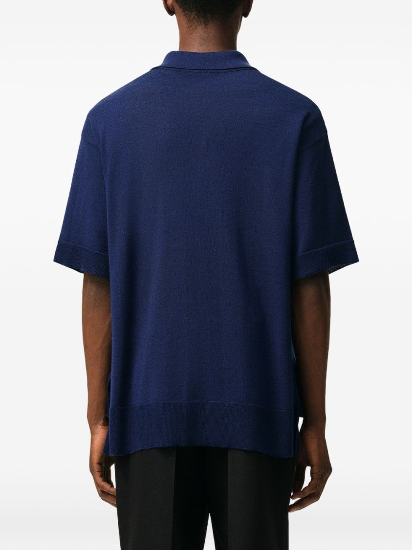 Ami Paris Blue Embroidered Logo Wool Polo Shirt