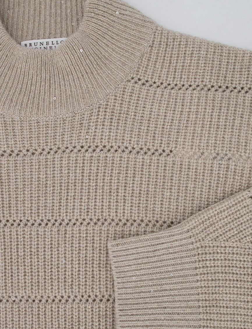 Brunello Cucinelli Beige Wool Jumper With Subtle Sequins
