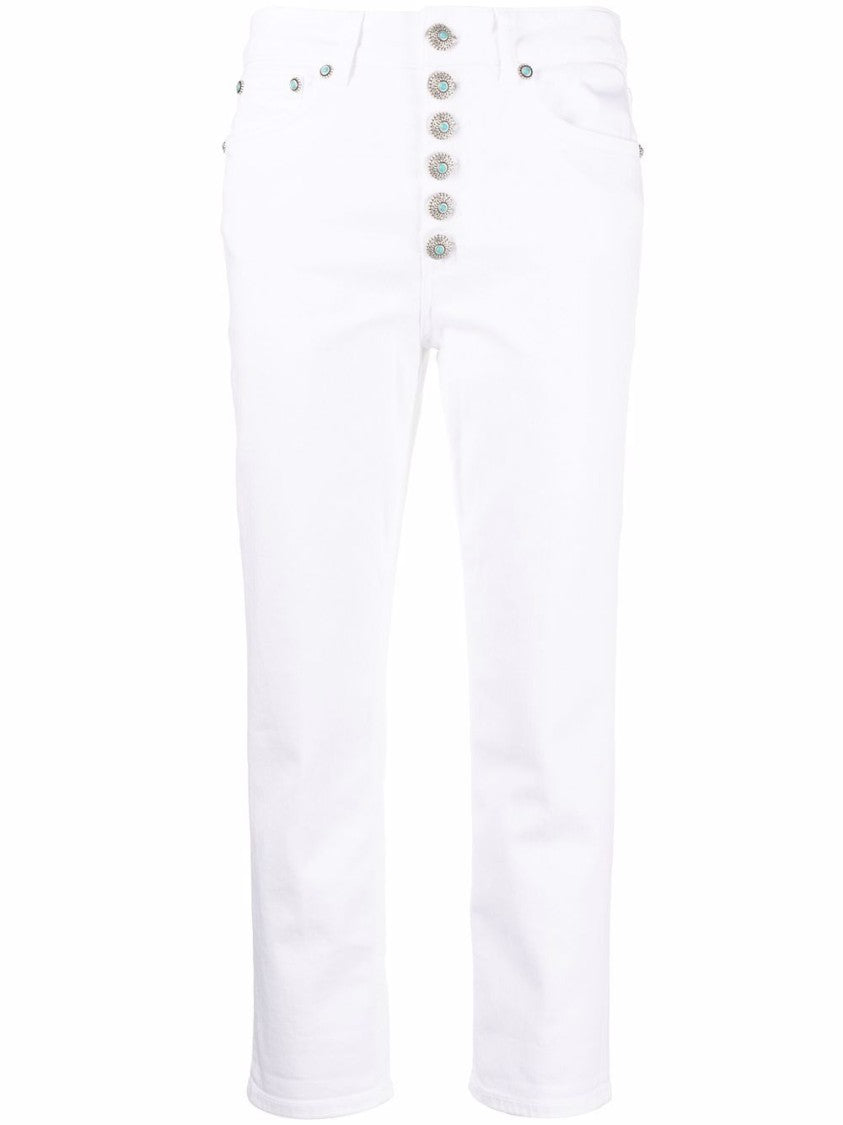 Dondup Bright-White Cotton-Blend Cropped Jeans
