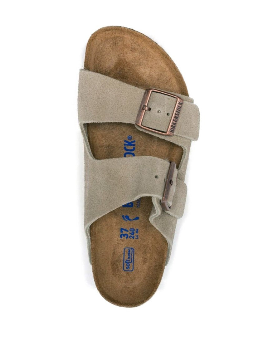Birkenstock Beige Leather Two-Strap Sandals With Cork Footbed