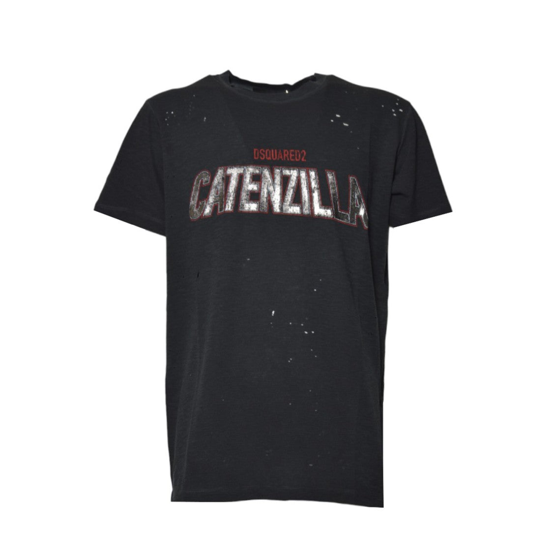 Dsquared2 Distressed Black Graphic T-Shirt With Textured Design