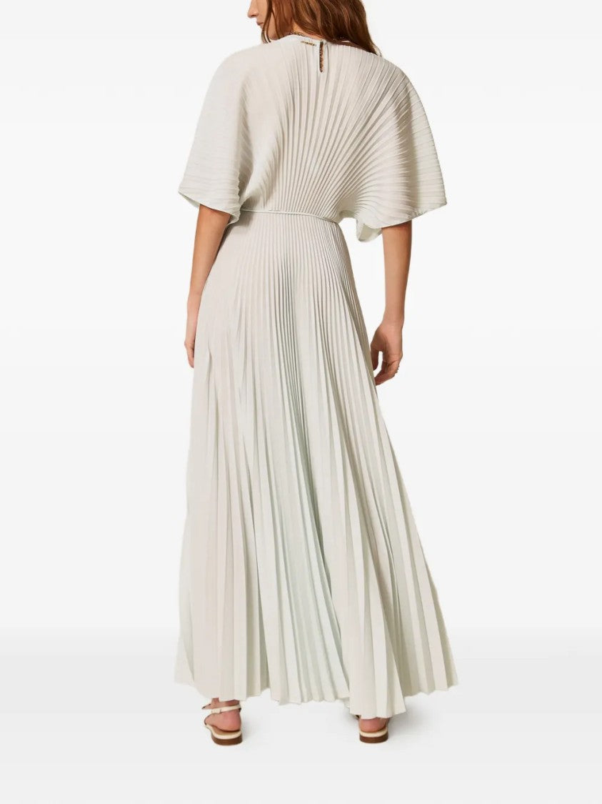 Twin-Set Pleated Maxi Dress With Cinched Waist