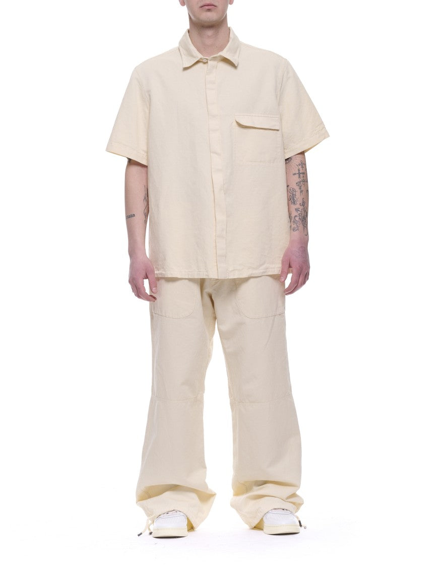 Origin Of Line White Loose Fit Twill Hemp Bowling Shirt