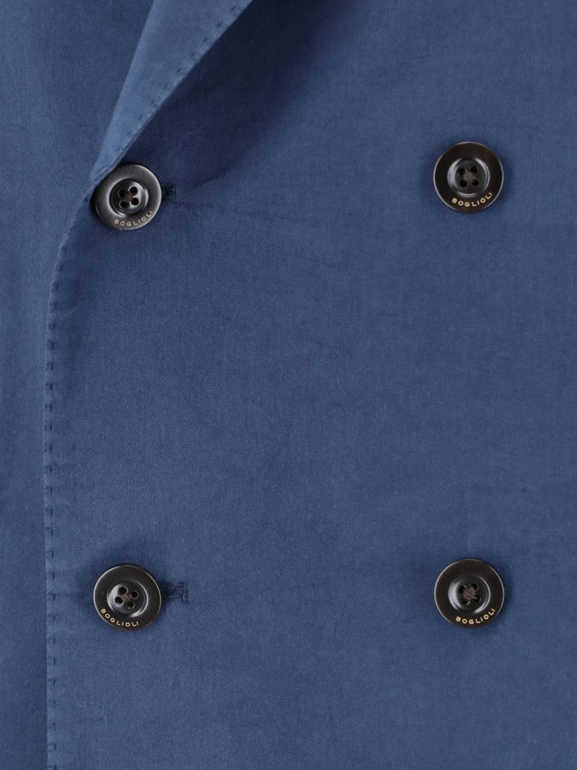 Boglioli Blue Cotton-Silk Double-Breasted Blazer