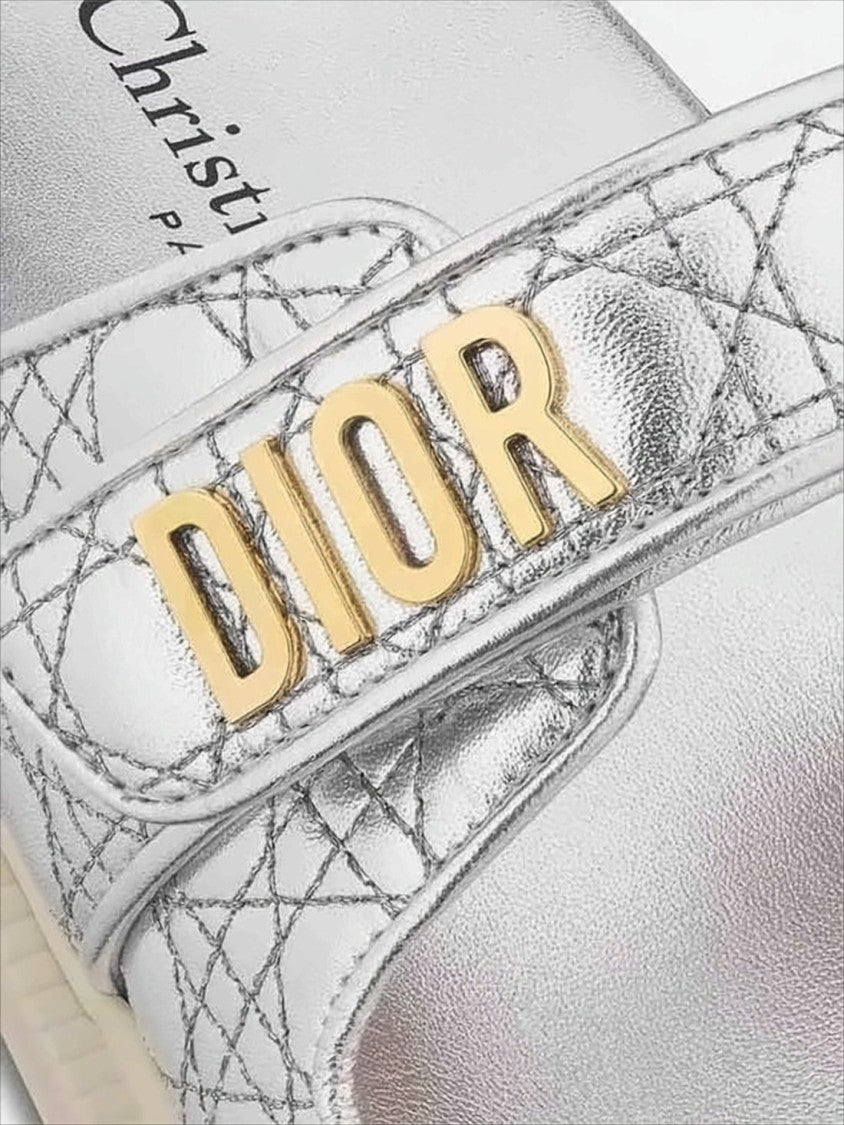 Christian Dior Quilted Metallic Leather Sandals With Adjustable Straps