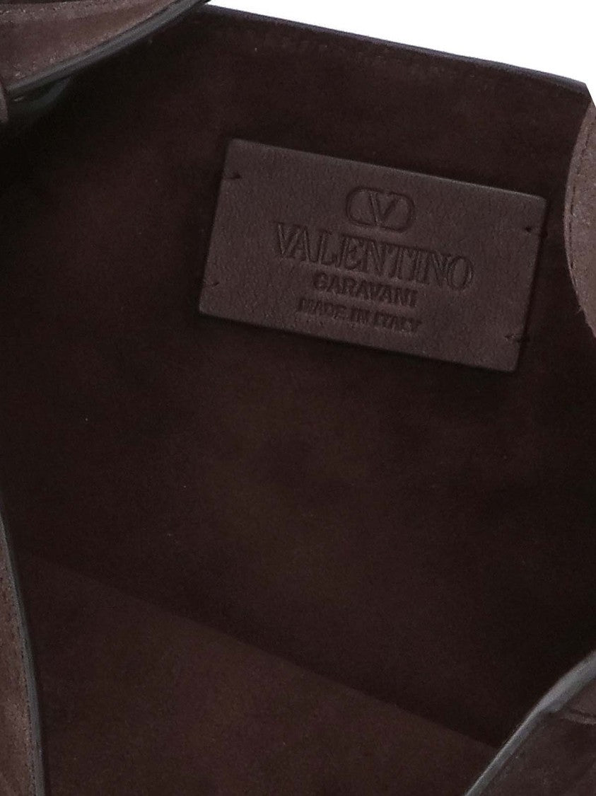 Valentino Garavani Fringe Detail Brown Suede Shoulder Bag