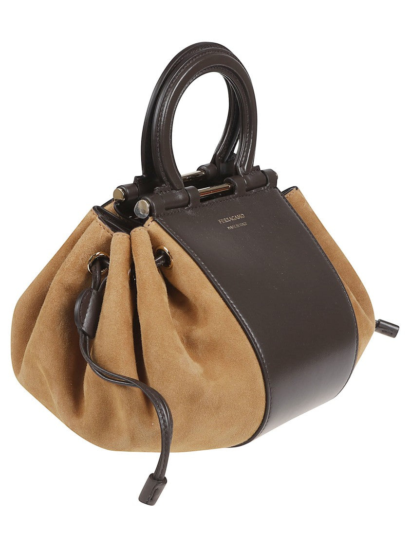 Ferragamo Crocodile-Embossed Suede Bucket Bag With Gancini Handle
