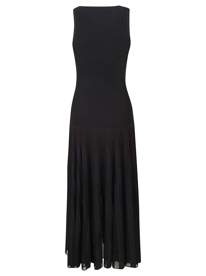 Alaïa Sleeveless Midi Dress With Fitted Bodice And Pleated Skirt