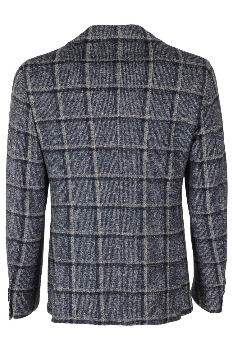 L.B.M. Blue Tartan Patterned Single-Breasted Jacket With Pointed Lapels