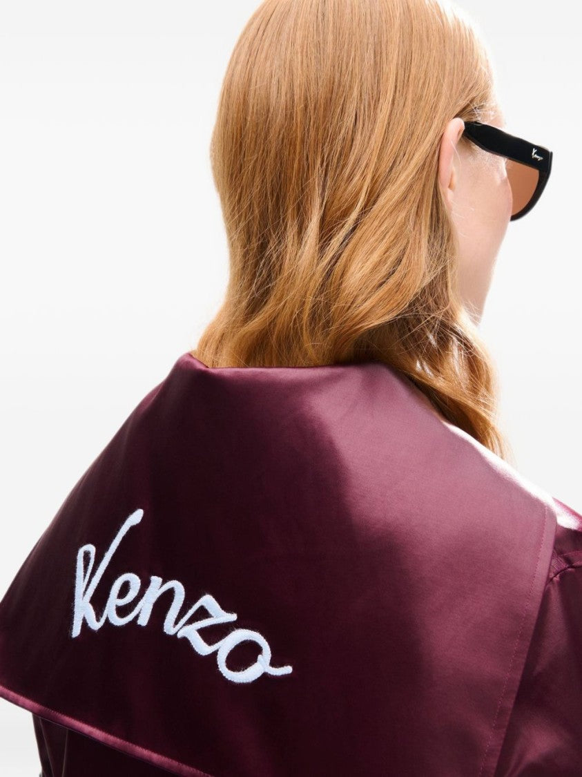 Kenzo Cropped Burgundy Satin Jacket With Sailor Collar And Embroidered Logo