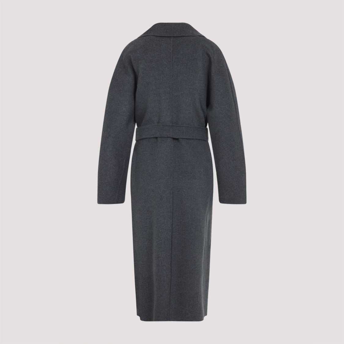 Max Mara Double-Breasted Grey Virgin Wool Coat With Belted Waist