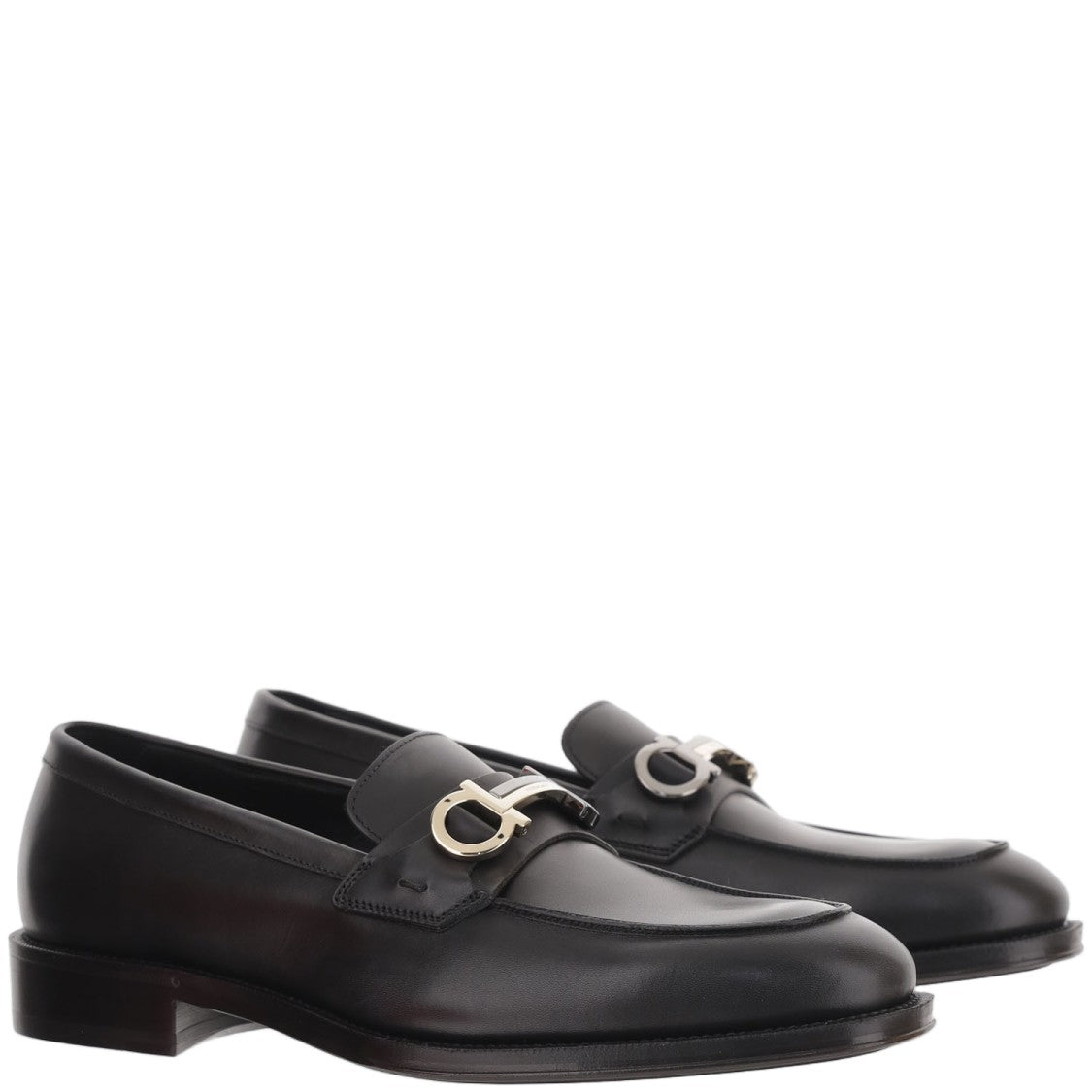 Salvatore Ferragamo Black Metal Hook Leather Loafers