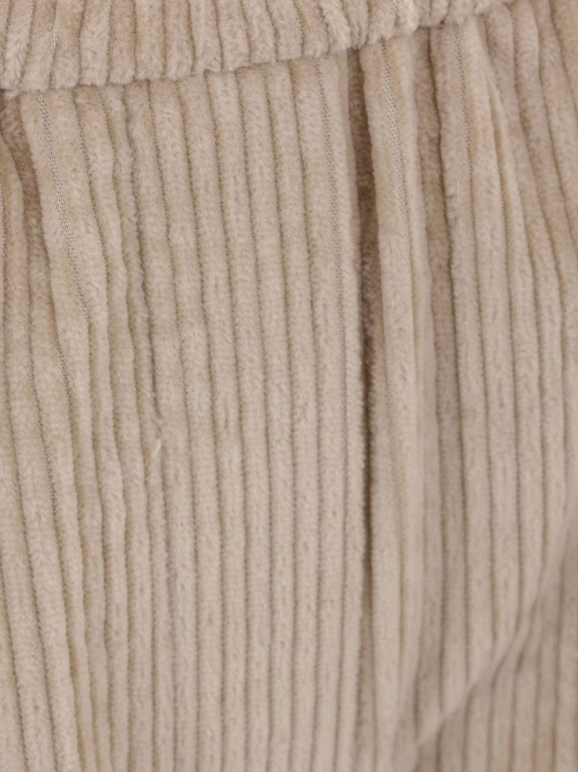 Brunello Cucinelli Relaxed Fit Beige Corduroy Trousers With Elastic Waistband