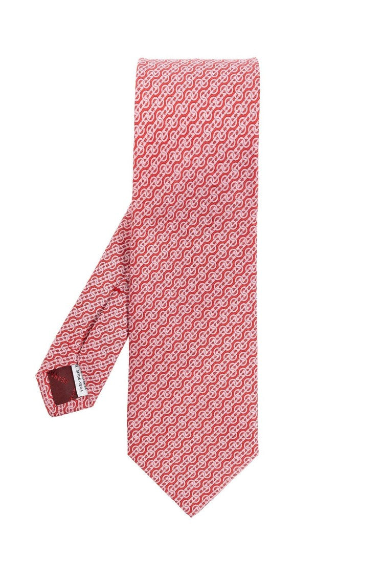 Ferragamo Geometric Pattern Slim Tie In Shades Of Pink