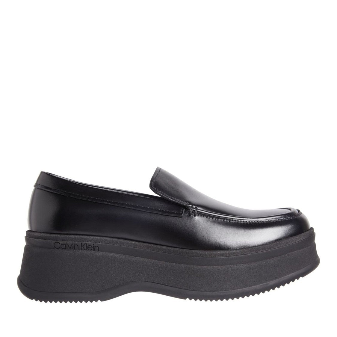 Calvin Klein Pitched Black Elevated Platform Leather Loafers