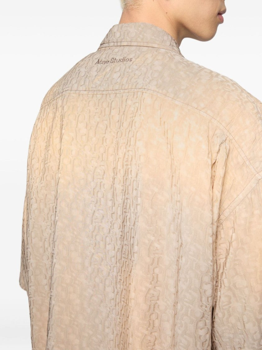 Acne Studios Textured Beige Cuban Collar Shirt With Chest Pocket