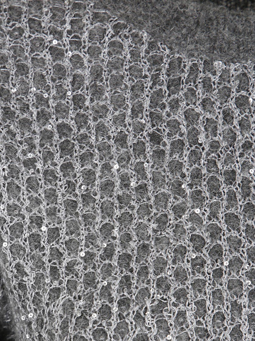 Herno Textured Grey Knit Sweater With Alpaca And Sequin Blend