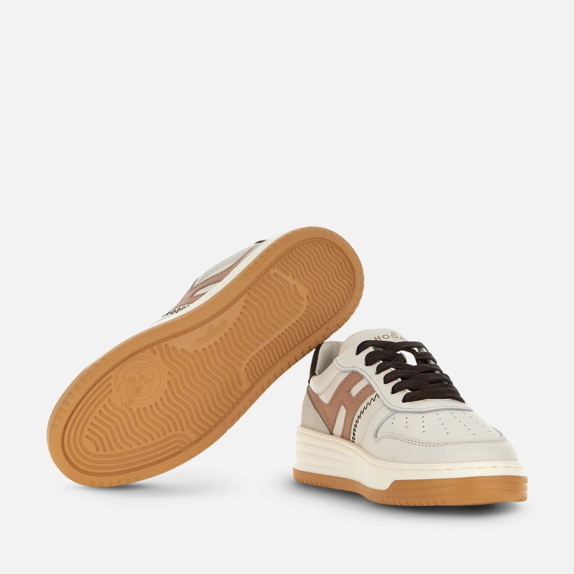 Hogan Ivory And Taupe Leather Sneakers