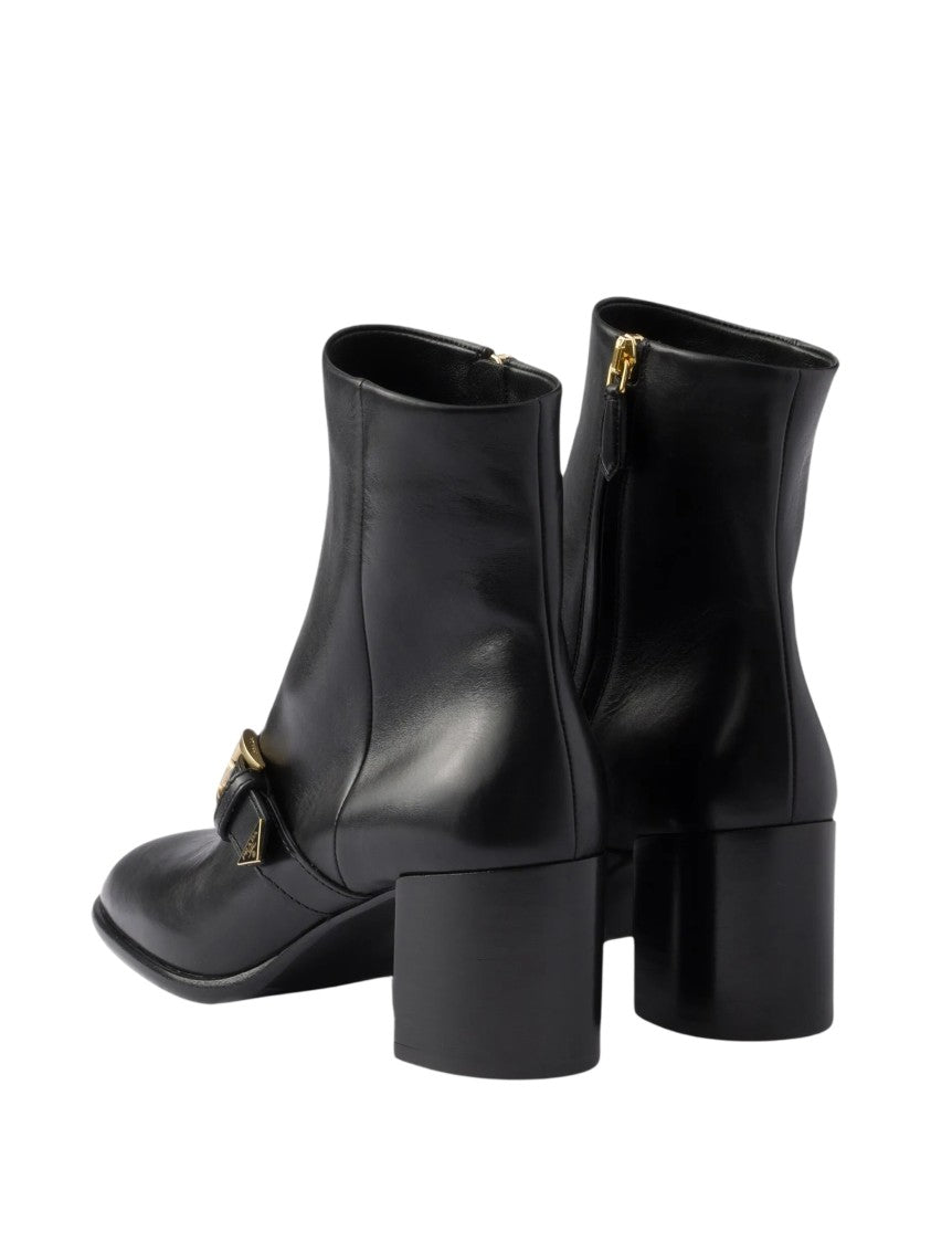 Prada Decorative Strap Gold Buckle Leather Boots