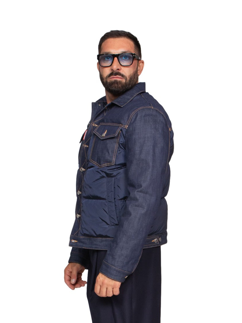 Dsquared2 Hybrid Puffer Jacket With Denim Sleeves And Quilted Body