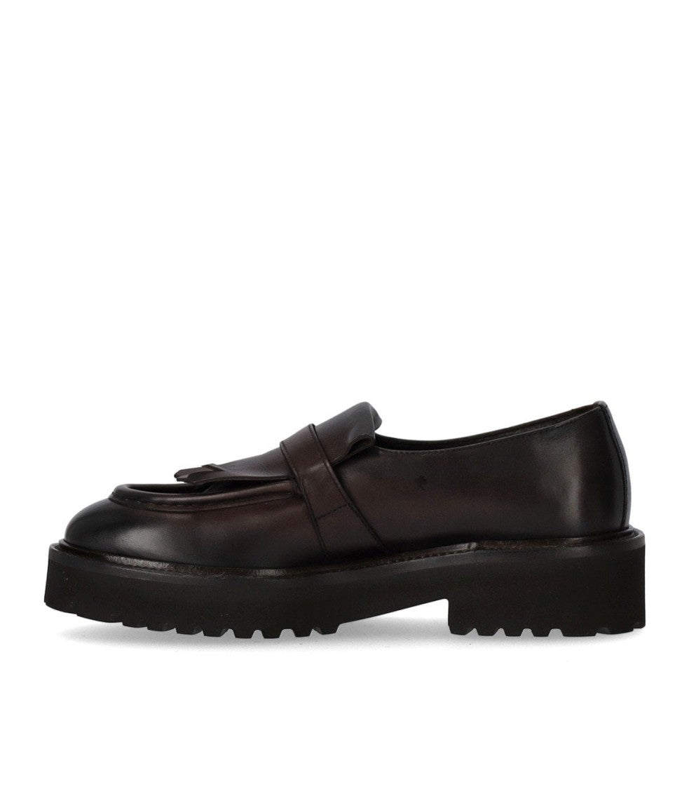 Doucal's Deco' Dark Brown Loafer With Fringe