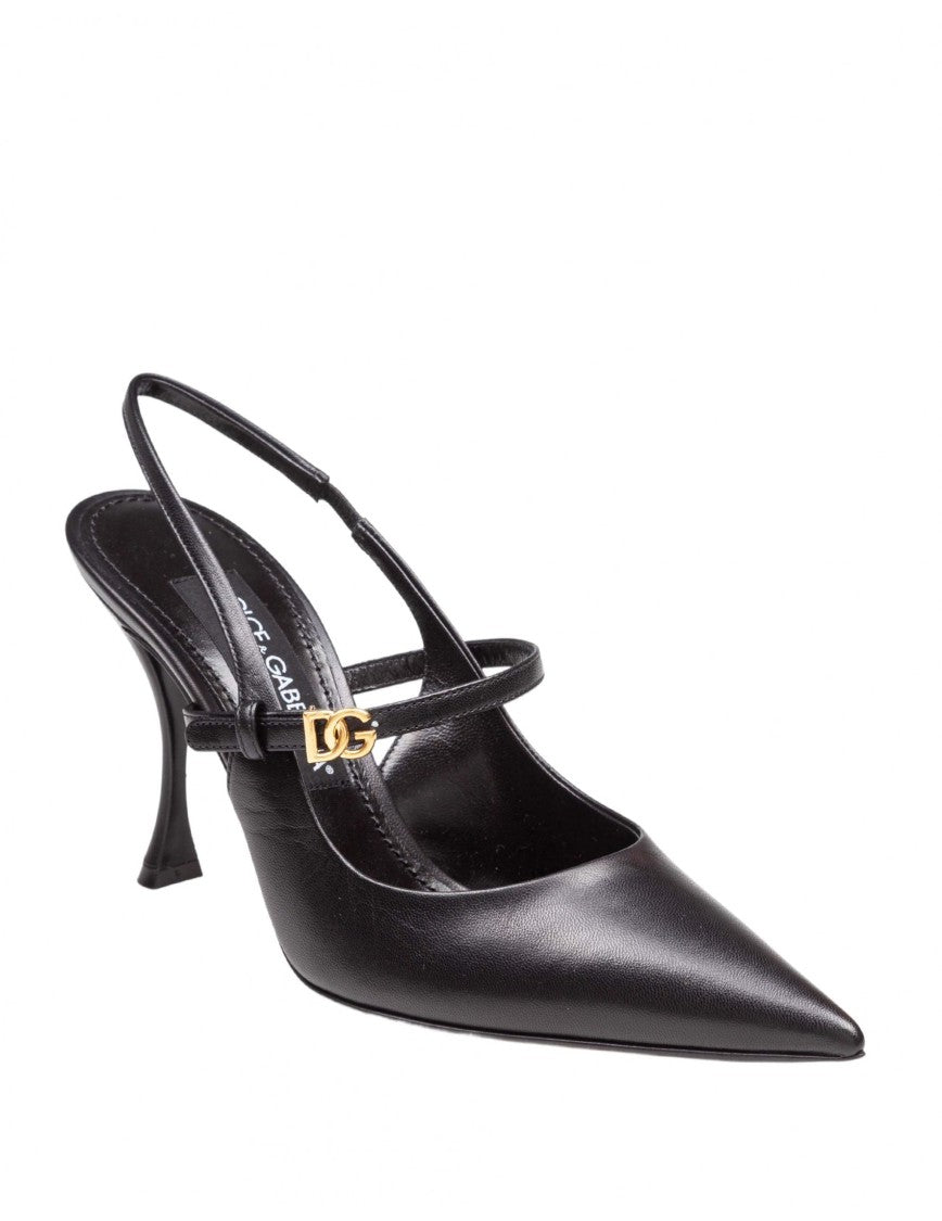 Dolce & Gabbana Black Nappa Leather Slingbacks