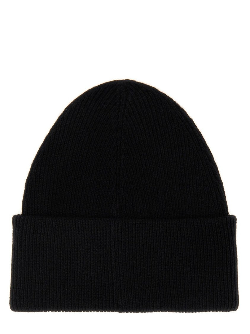 Mm6 By Maison Margiela Ribbed Knit Cap With Rectangular Logo Patch