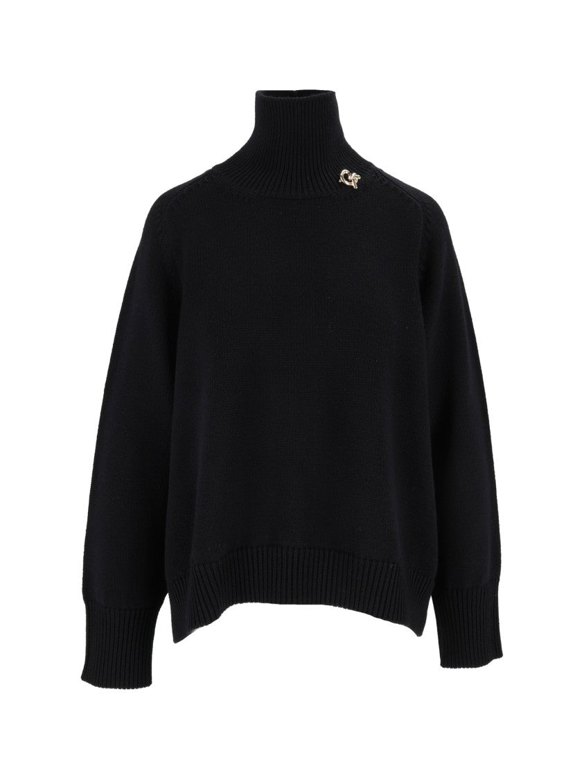 Fabiana Filippi Navy High-Neck Cropped Merino Wool Sweater