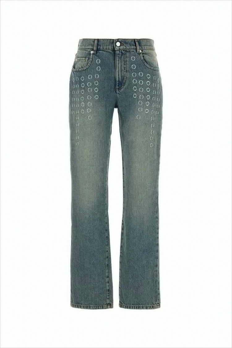 Gimaguas Straight-Leg Denim Pants With Vertical Embellishments