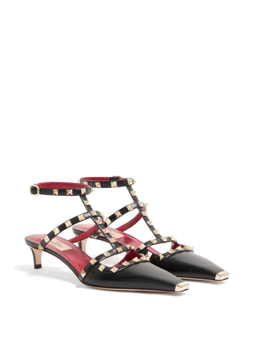 Valentino Garavani Gold-Tone Studded Strap Pointed-Toe Pumps
