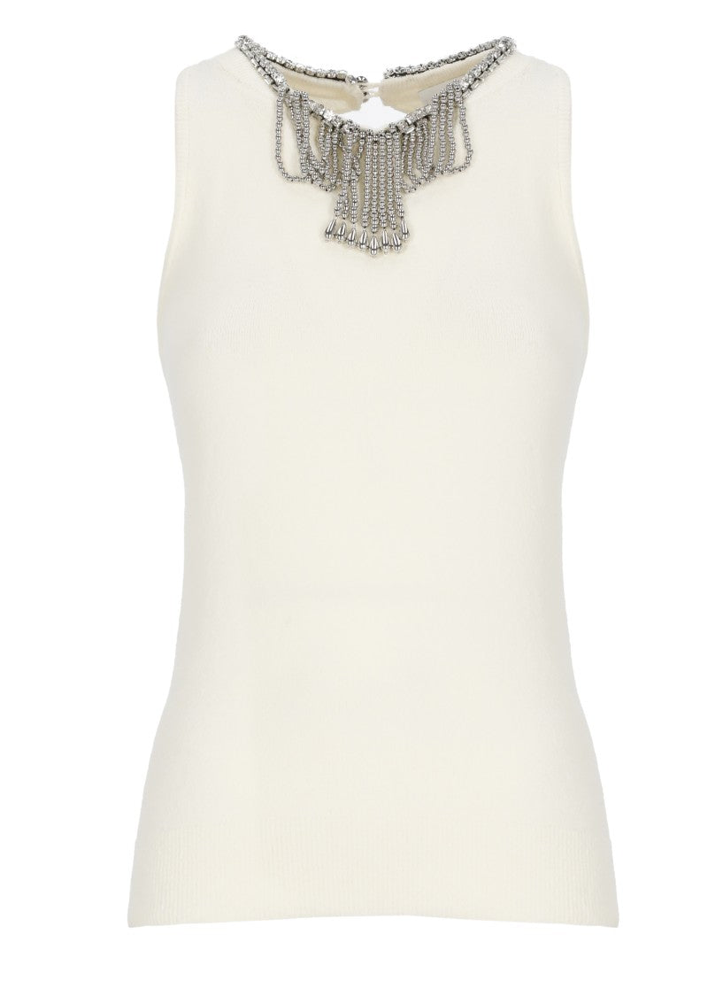 Rabanne Ivory Strass Pendant Viscose Tank Top