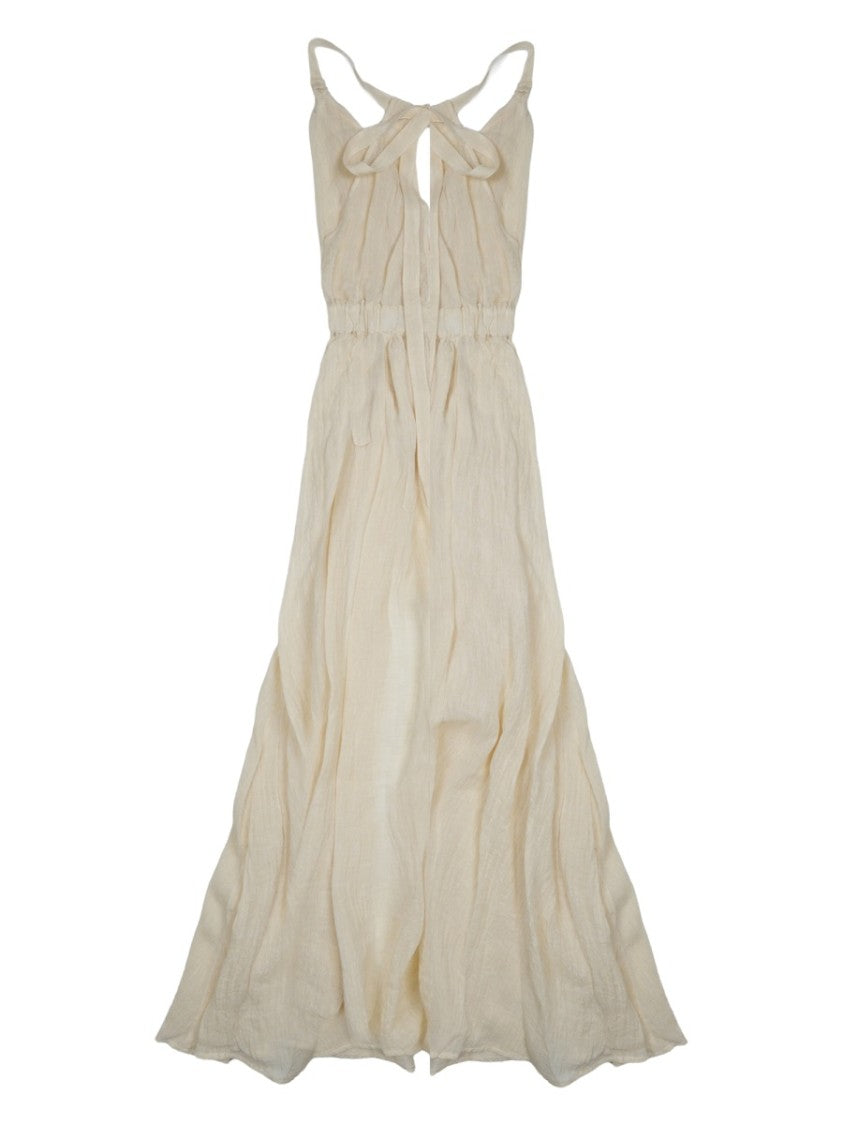 120% Lino V-Neck Viscose Linen Flared Dress