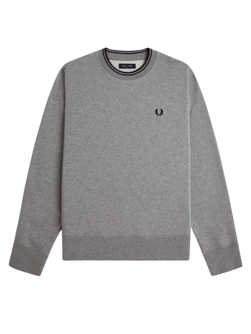 Fred Perry Minimalist Grey Crewneck Sweatshirt With Embroidered Logo