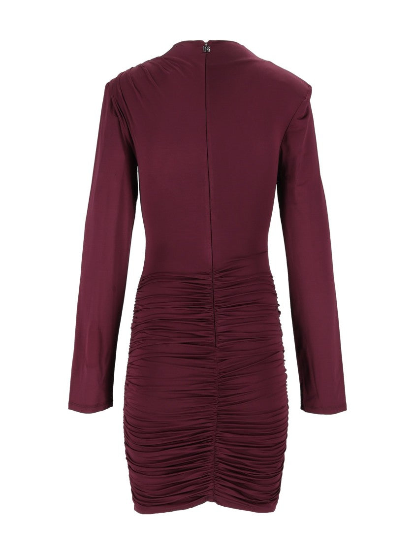 Rotate Burgundy Slim-Fit Draped Mini Dress