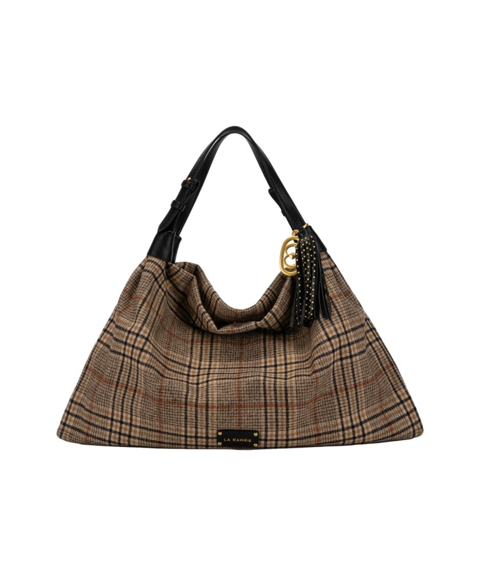La Carrie Tartan Print Shopper With Leather Accents