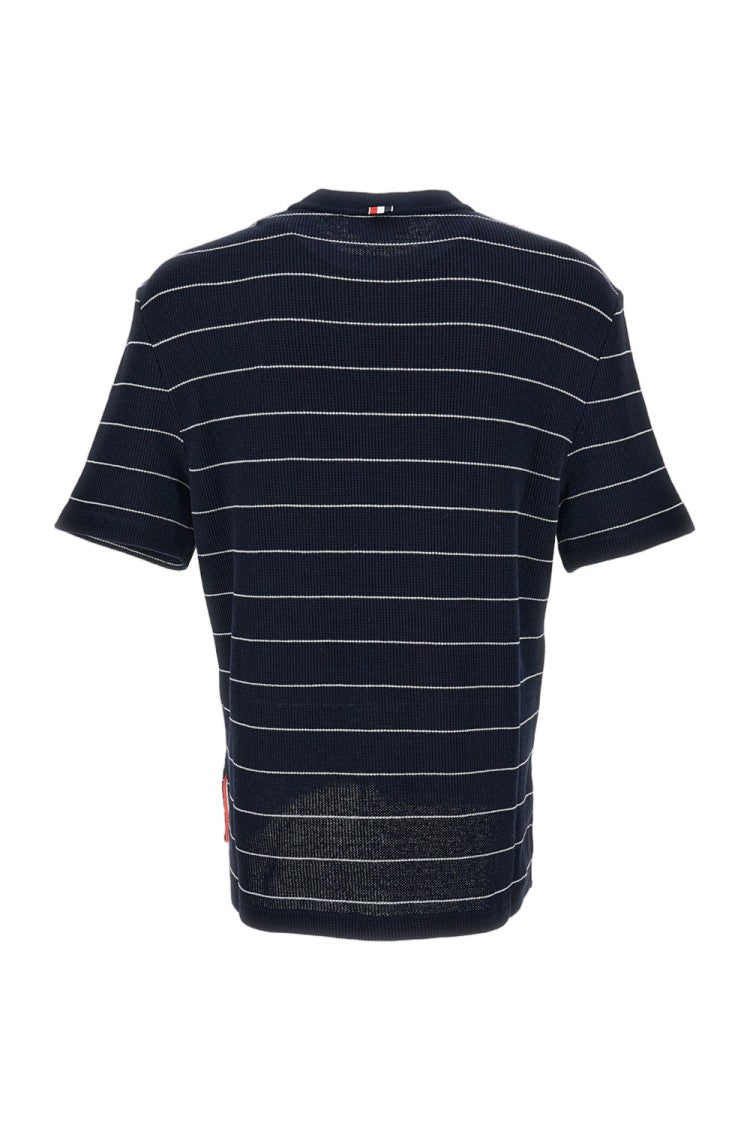 Thom Browne Short Sleeve Tee In Textured Stripe Waffle
