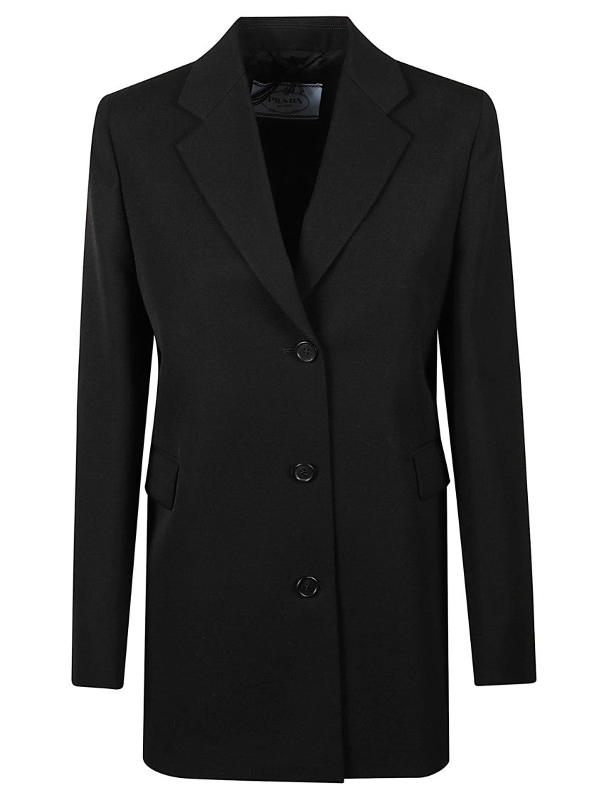 Prada Tailored Black Gabardine Jacket With Notched Lapel