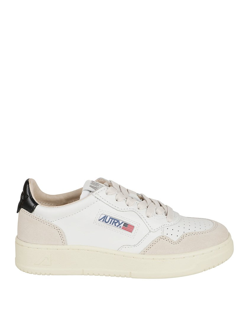 Autry Low-Top Sneakers In Smooth White Leather With Natural Suede Inserts