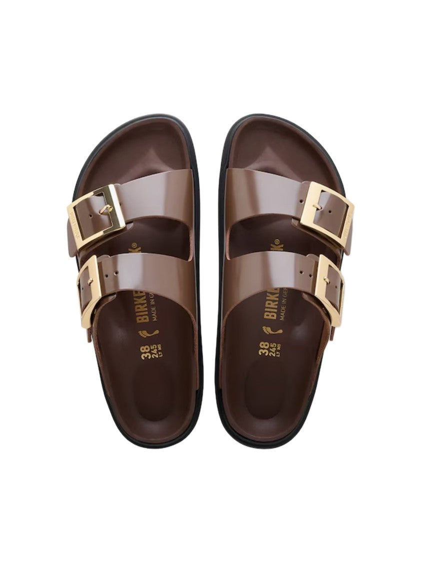 Birkenstock Brown Sandals With Gold-Tone Buckles And Contoured Footbed