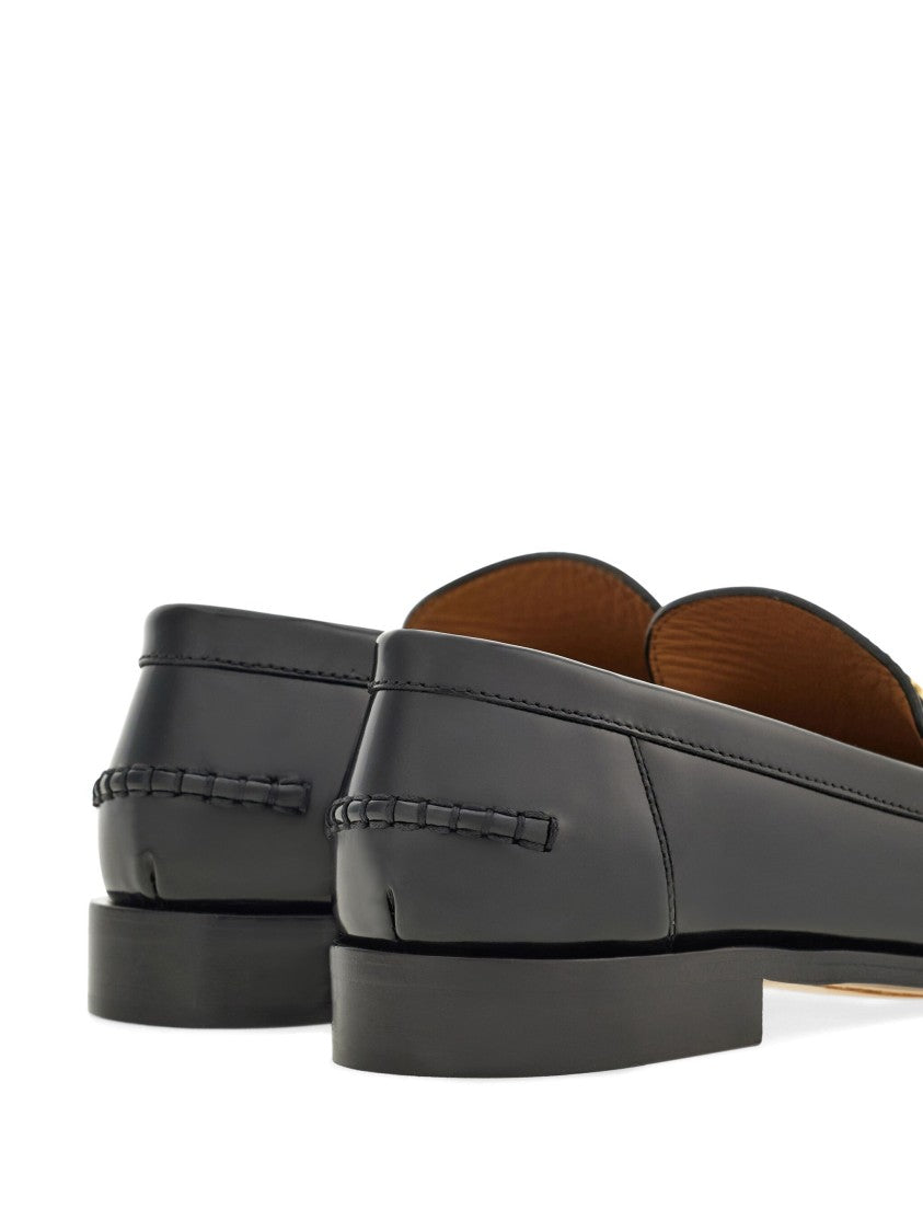 Salvatore Ferragamo Black Harry Stitched Apron Front Loafers