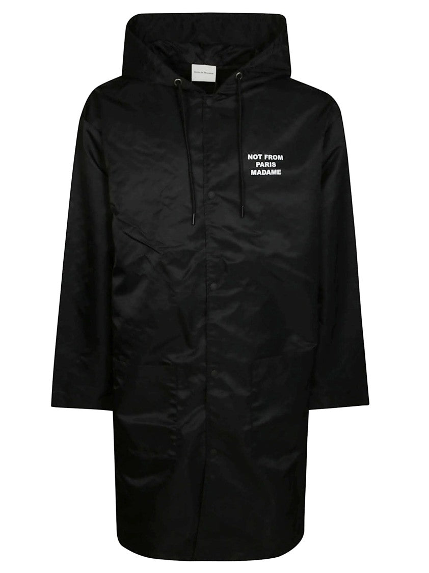 Drôle De Monsieur Black Slogan Hooded Text Parka