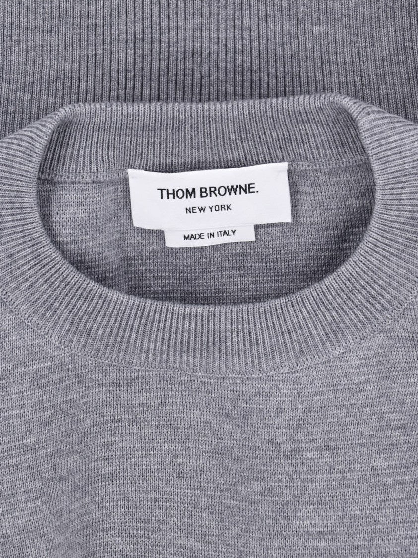 Thom Browne Crew Neck Knit Sweater With Distinctive Stripe Details