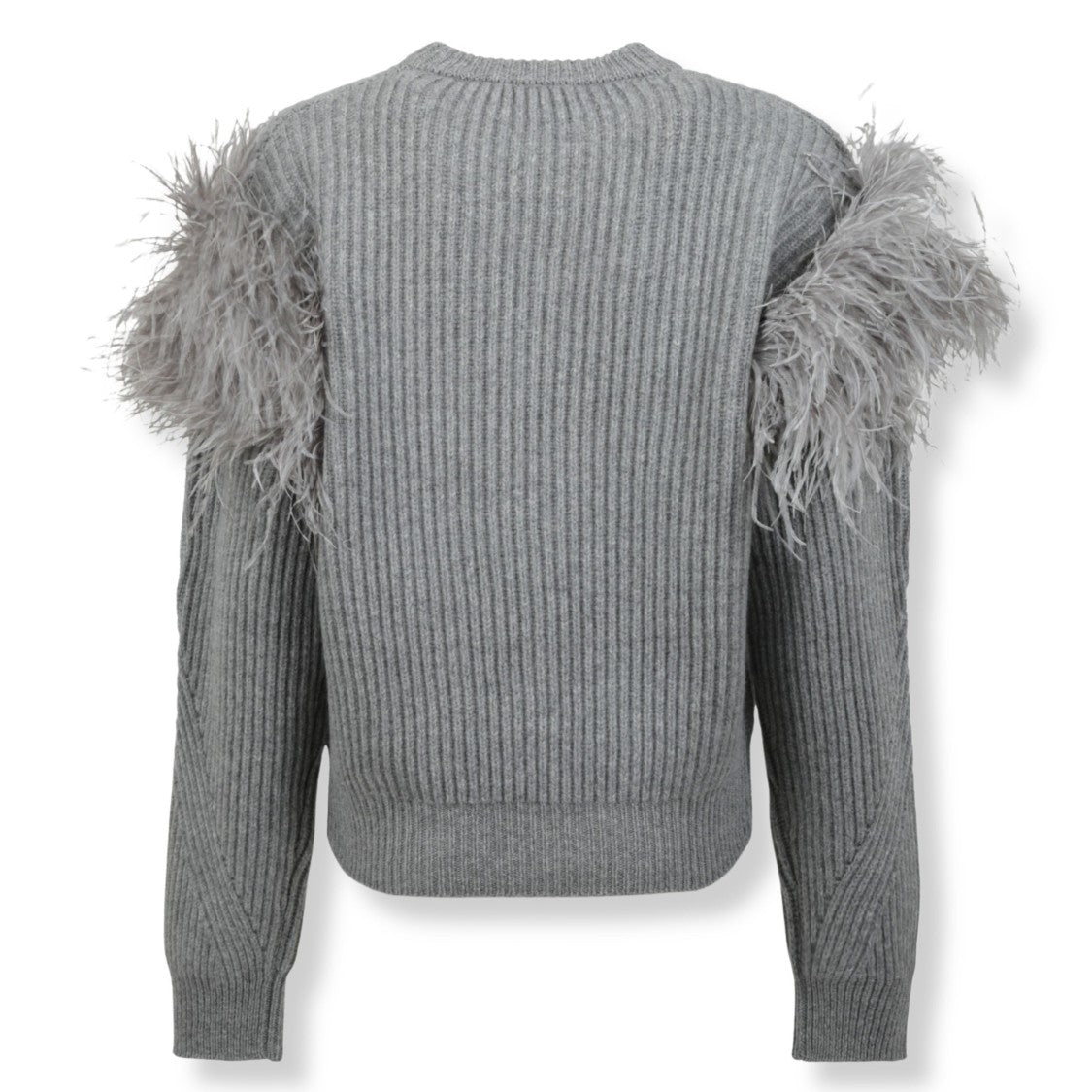 Blumarine Ribbed Knit Sweater With Feather Embellishments