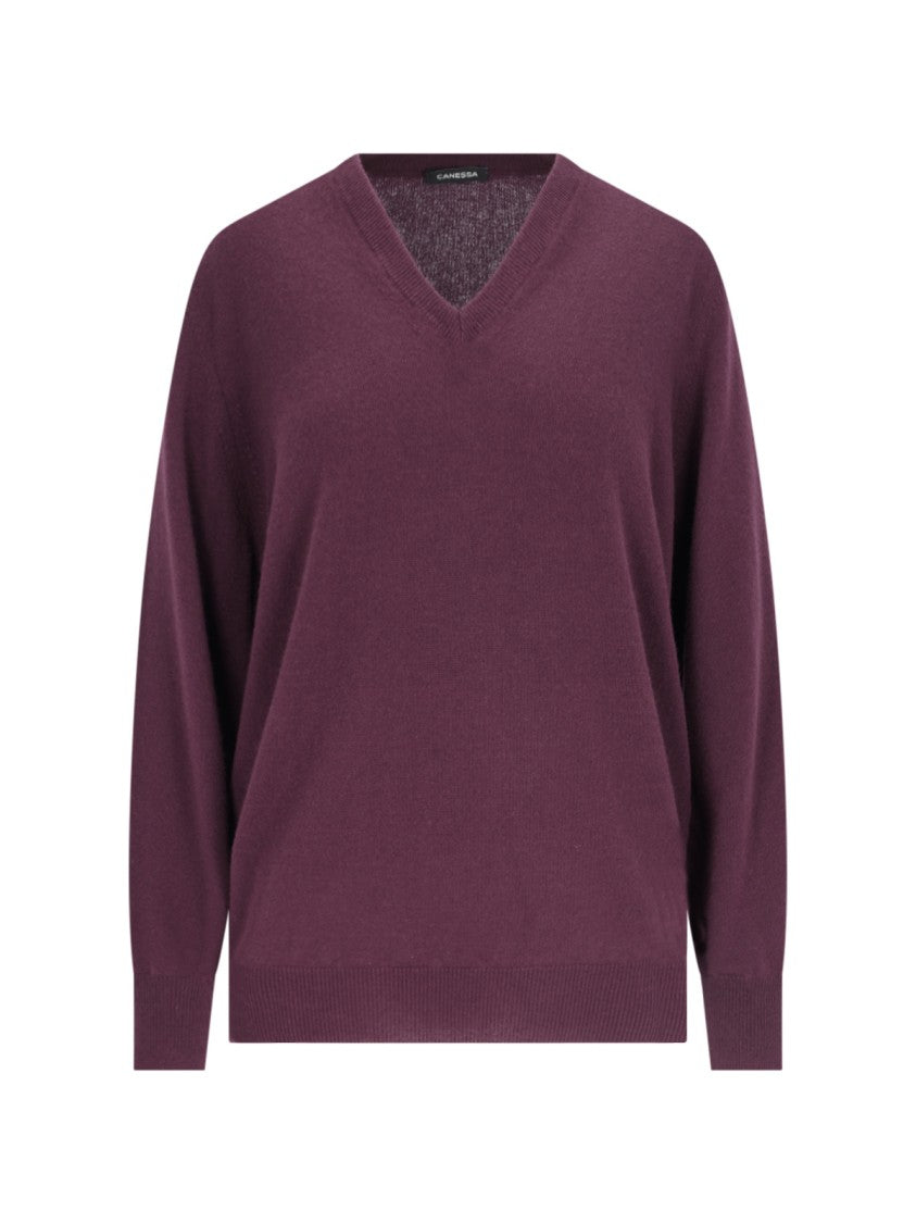 Canessa V-Neck Sweater In Purple Cashmere Purple