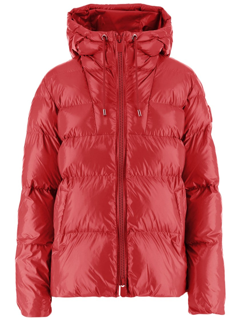 Pinko Red Hooded Quilted Nylon Down Jacket