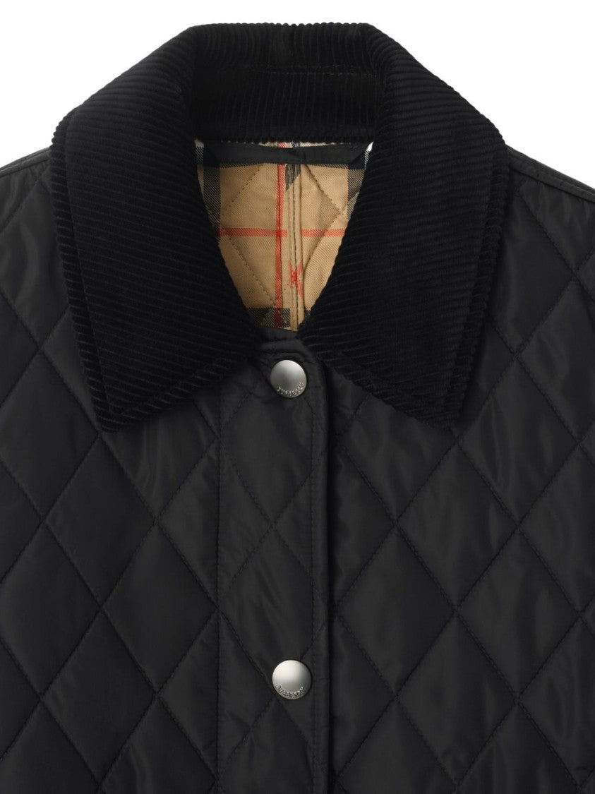 Burberry Black Quilted Jacket With Corduroy Collar And Diamond Pattern
